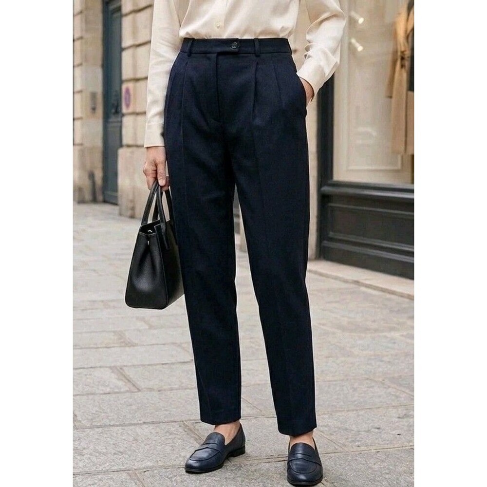 Talbots Vintage 100% Pure New Wool Trousers Pants Womens Size 8 Dark Navy Blue